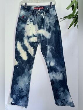 Vintage Y2K GUESS Cloud Wash Blue and White Tie-Dye Straight Jeans Size 29